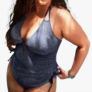 Sparkle Navy Halter Tankini Top & Bottom Set